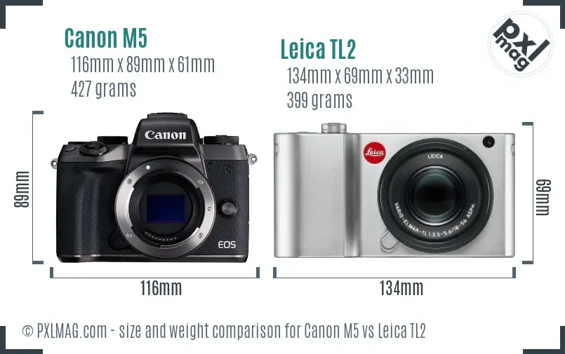 Canon M5 vs Leica TL2 size comparison