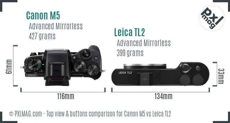 Canon M5 vs Leica TL2 top view buttons comparison