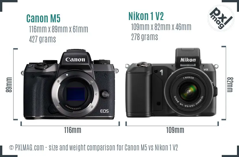 Canon M5 vs Nikon 1 V2 size comparison