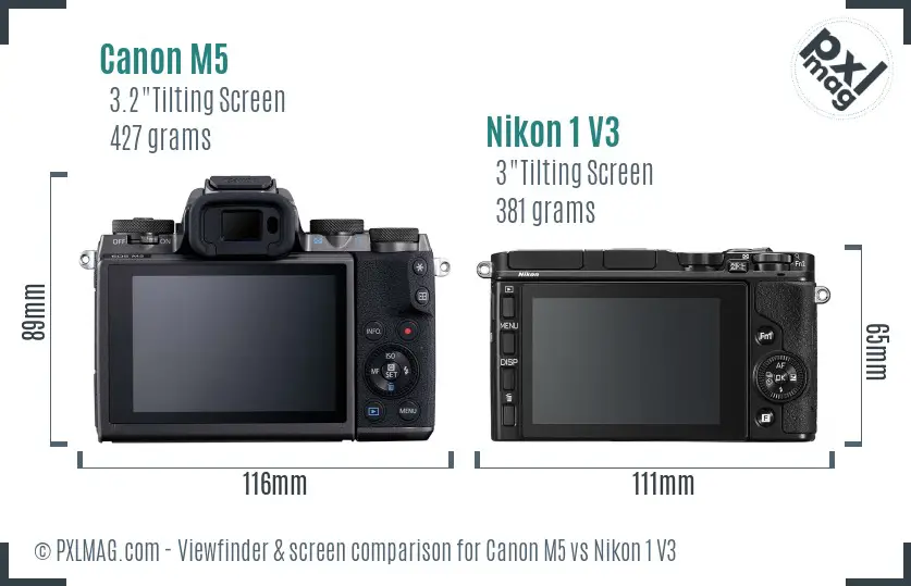 Canon M5 vs Nikon 1 V3 Screen and Viewfinder comparison