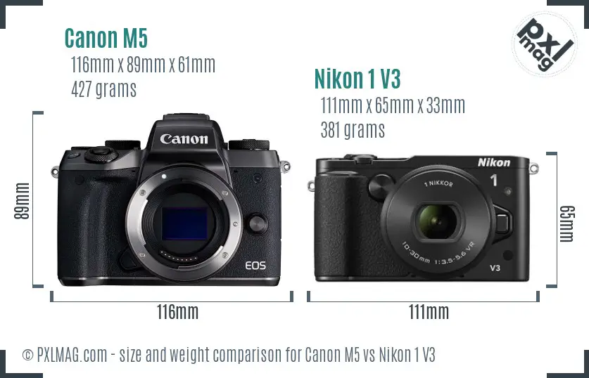 Canon M5 vs Nikon 1 V3 size comparison