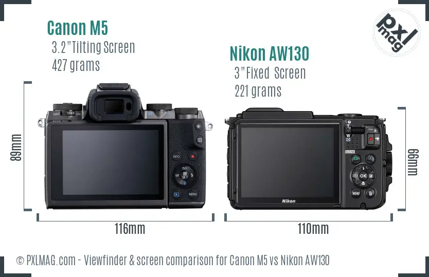 Canon M5 vs Nikon AW130 Screen and Viewfinder comparison