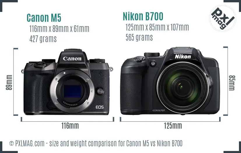 Canon M5 vs Nikon B700 size comparison