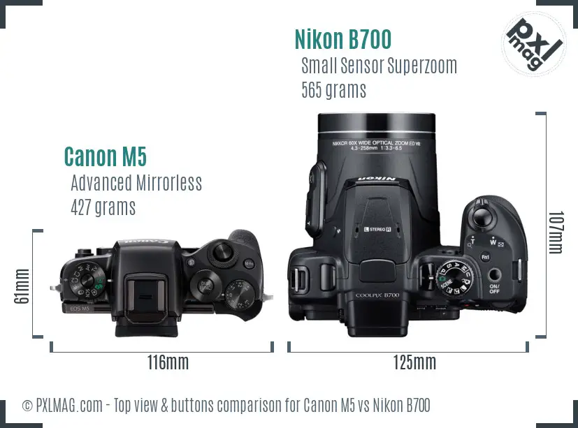 Canon M5 vs Nikon B700 top view buttons comparison