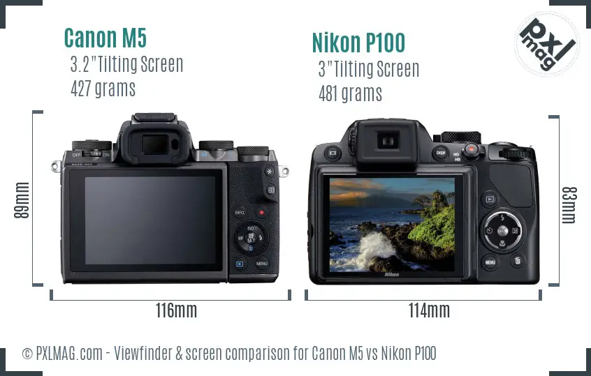 Canon M5 vs Nikon P100 Screen and Viewfinder comparison
