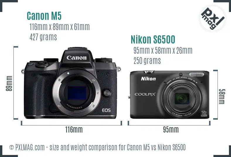 Canon M5 vs Nikon S6500 size comparison