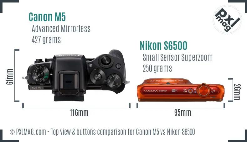 Canon M5 vs Nikon S6500 top view buttons comparison