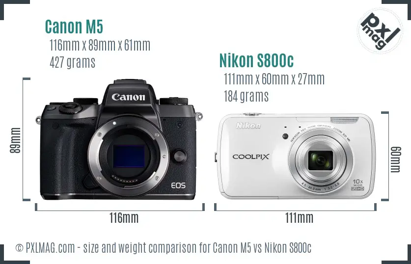Canon M5 vs Nikon S800c size comparison