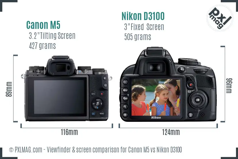 Canon M5 vs Nikon D3100 Screen and Viewfinder comparison