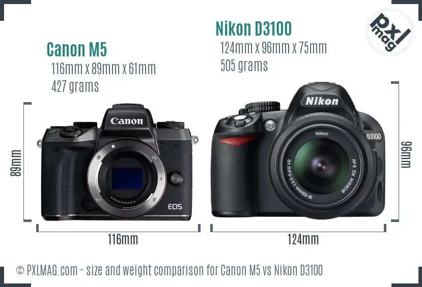 Canon M5 vs Nikon D3100 size comparison
