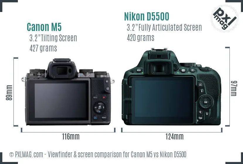 Canon M5 vs Nikon D5500 Screen and Viewfinder comparison