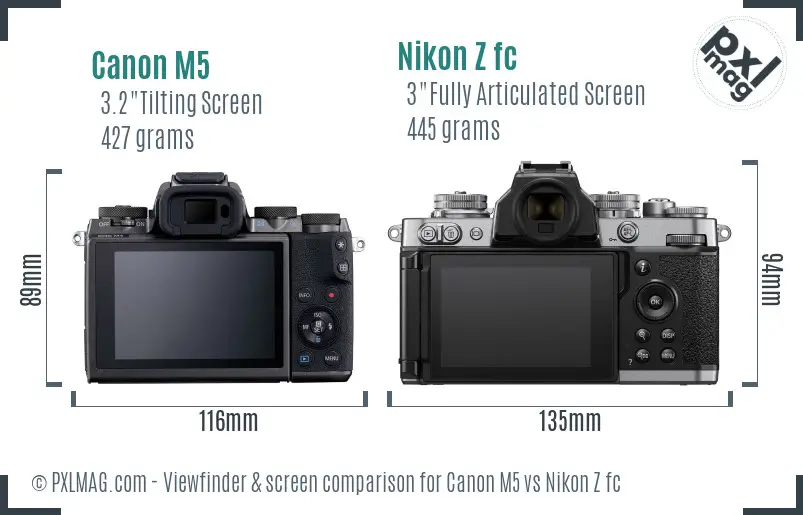 Canon M5 vs Nikon Z fc Screen and Viewfinder comparison