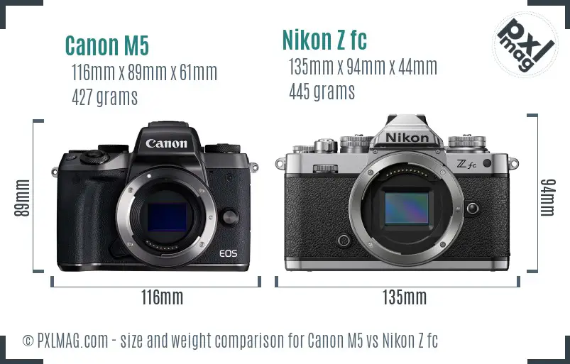 Canon M5 vs Nikon Z fc size comparison