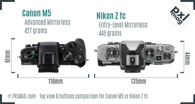 Canon M5 vs Nikon Z fc top view buttons comparison