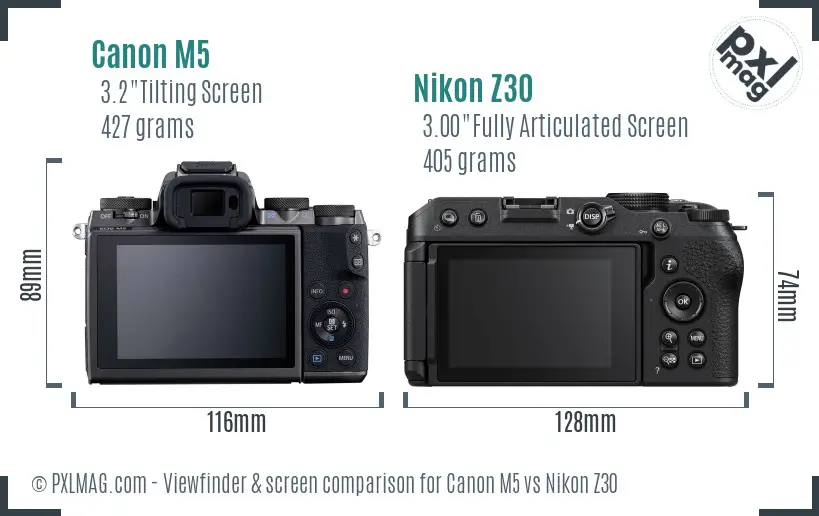 Canon M5 vs Nikon Z30 Screen and Viewfinder comparison