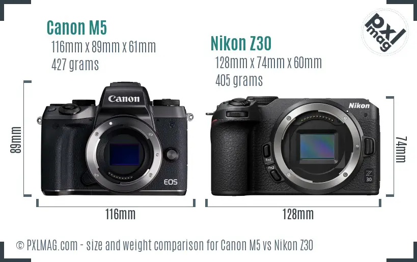 Canon M5 vs Nikon Z30 size comparison