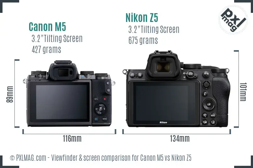 Canon M5 vs Nikon Z5 Screen and Viewfinder comparison