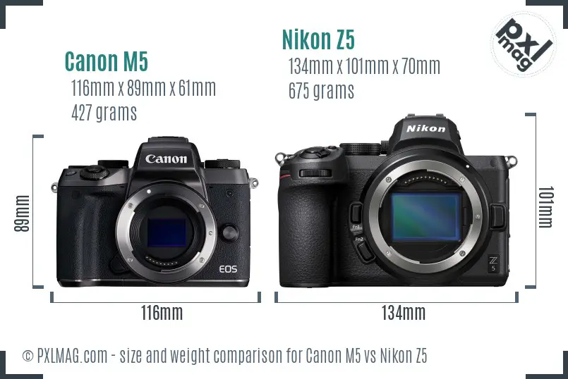 Canon M5 vs Nikon Z5 size comparison