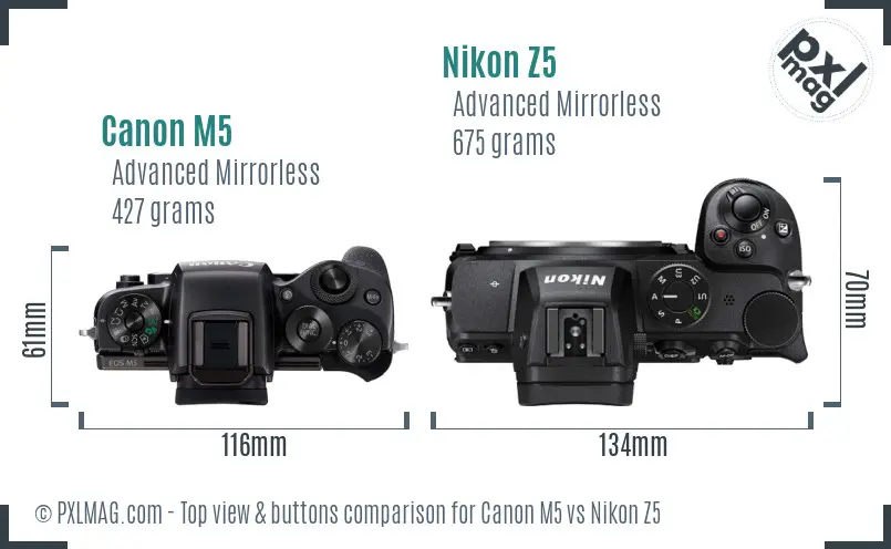 Canon M5 vs Nikon Z5 top view buttons comparison