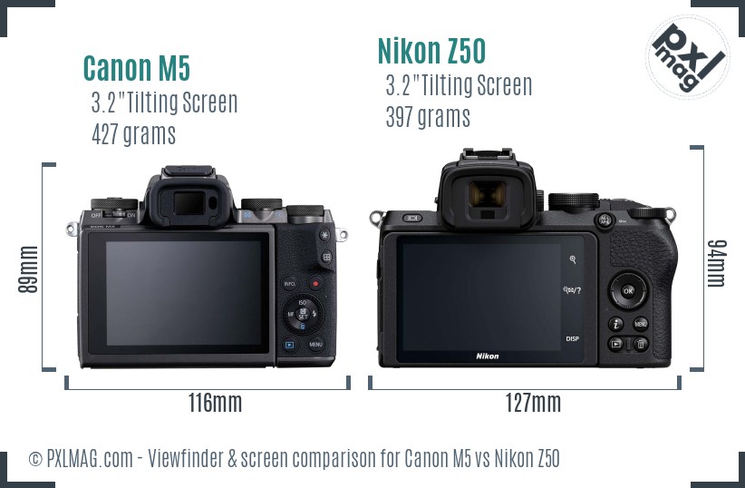 Canon M5 vs Nikon Z50 Screen and Viewfinder comparison