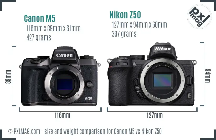 Canon M5 vs Nikon Z50 size comparison