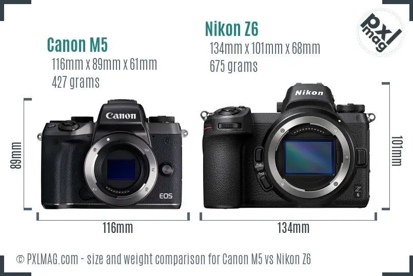 Canon M5 vs Nikon Z6 size comparison