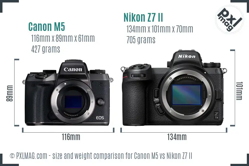 Canon M5 vs Nikon Z7 II size comparison