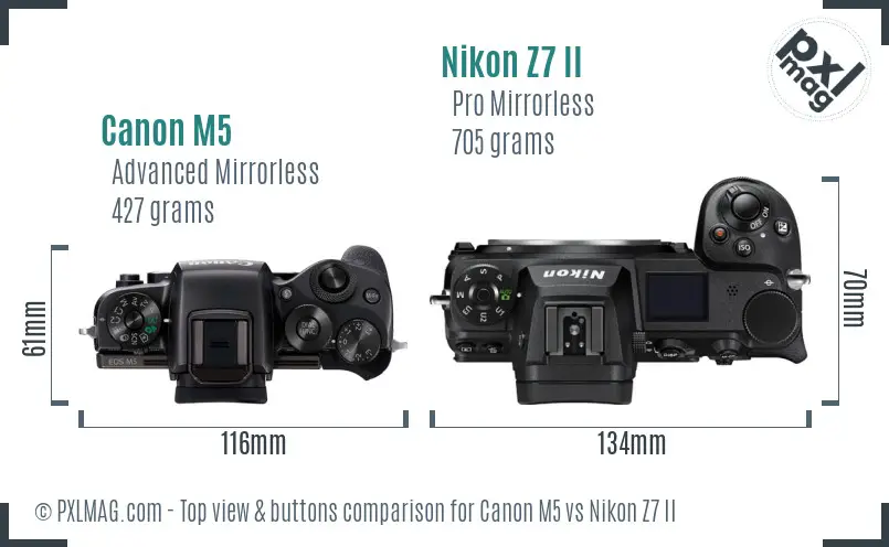 Canon M5 vs Nikon Z7 II top view buttons comparison