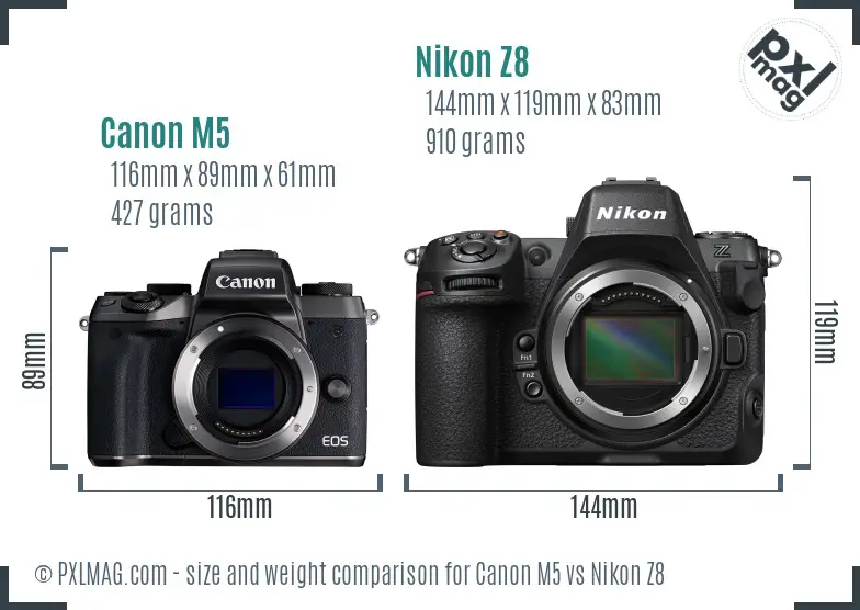 Canon M5 vs Nikon Z8 size comparison