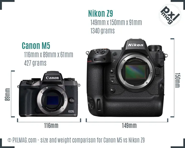 Canon M5 vs Nikon Z9 size comparison