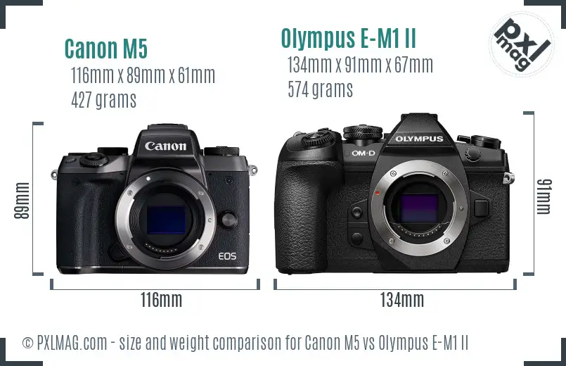 Canon M5 vs Olympus E-M1 II size comparison