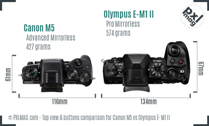 Canon M5 vs Olympus E-M1 II top view buttons comparison