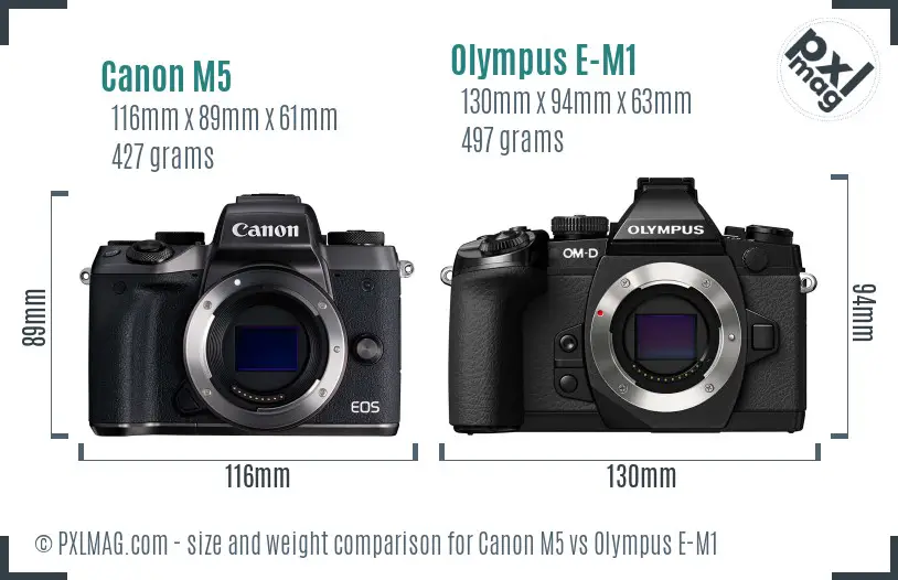 Canon M5 vs Olympus E-M1 size comparison