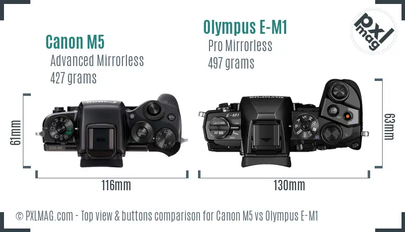 Canon M5 vs Olympus E-M1 top view buttons comparison