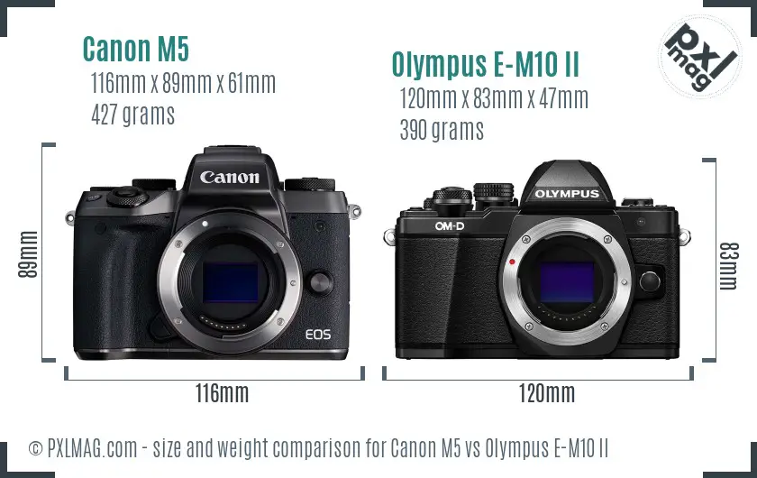 Canon M5 vs Olympus E-M10 II size comparison Canon M5 vs Olympus E-M10 II size comparison