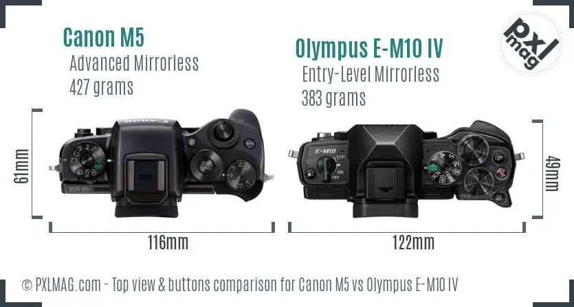 Canon M5 vs Olympus E-M10 IV top view buttons comparison