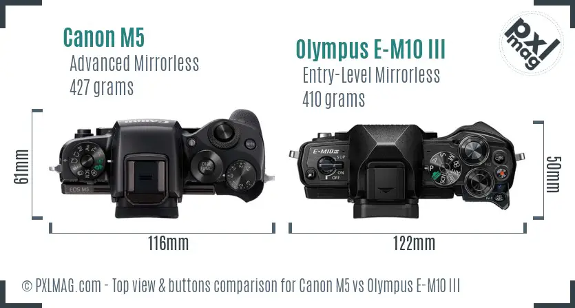 Canon M5 vs Olympus E-M10 III top view buttons comparison