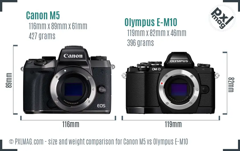 Canon M5 vs Olympus E-M10 size comparison