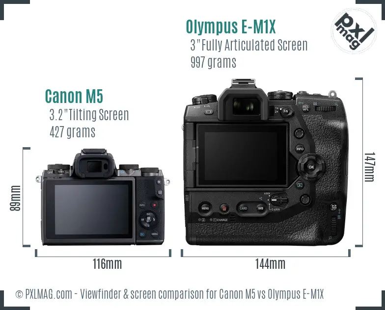 Canon M5 vs Olympus E-M1X Screen and Viewfinder comparison