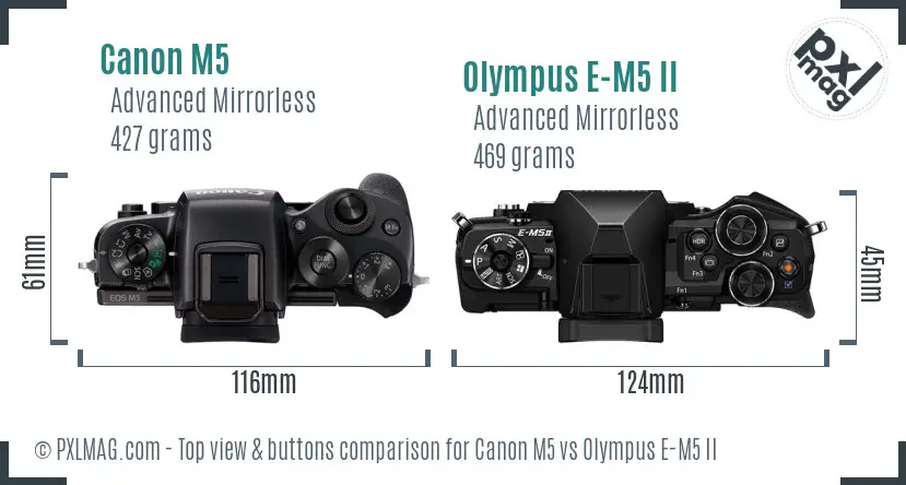 Canon M5 vs Olympus E-M5 II top view buttons comparison