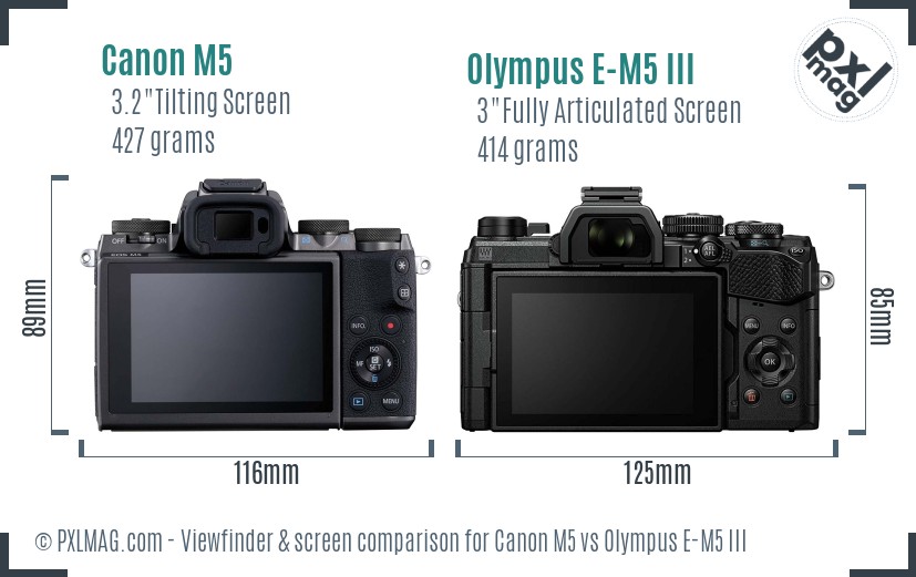 Canon M5 vs Olympus E-M5 III Screen and Viewfinder comparison