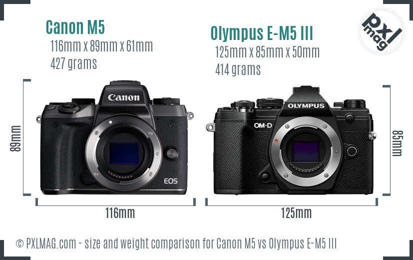 Canon M5 vs Olympus E-M5 III size comparison