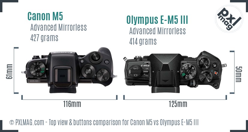 Canon M5 vs Olympus E-M5 III top view buttons comparison