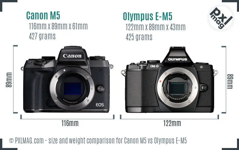 Canon M5 vs Olympus E-M5 size comparison