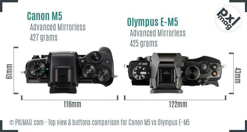 Canon M5 vs Olympus E-M5 top view buttons comparison