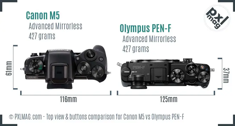 Canon M5 vs Olympus PEN-F top view buttons comparison