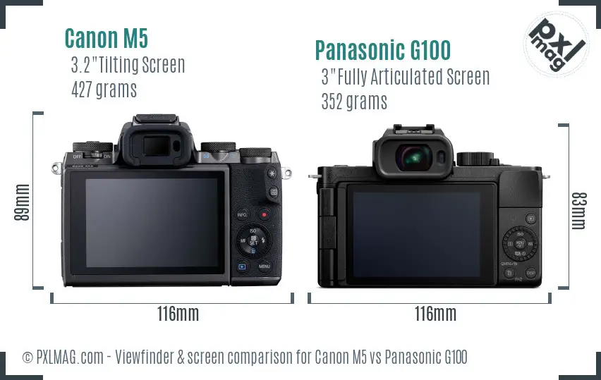 Canon M5 vs Panasonic G100 Screen and Viewfinder comparison
