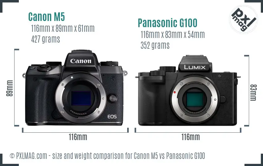 Canon M5 vs Panasonic G100 size comparison