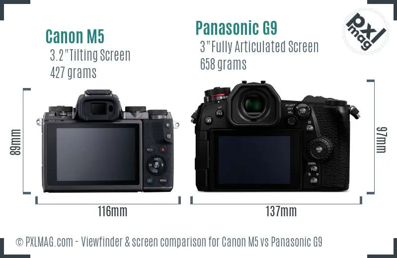 Canon M5 vs Panasonic G9 Screen and Viewfinder comparison