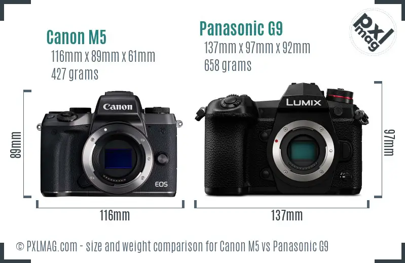 Canon M5 vs Panasonic G9 size comparison